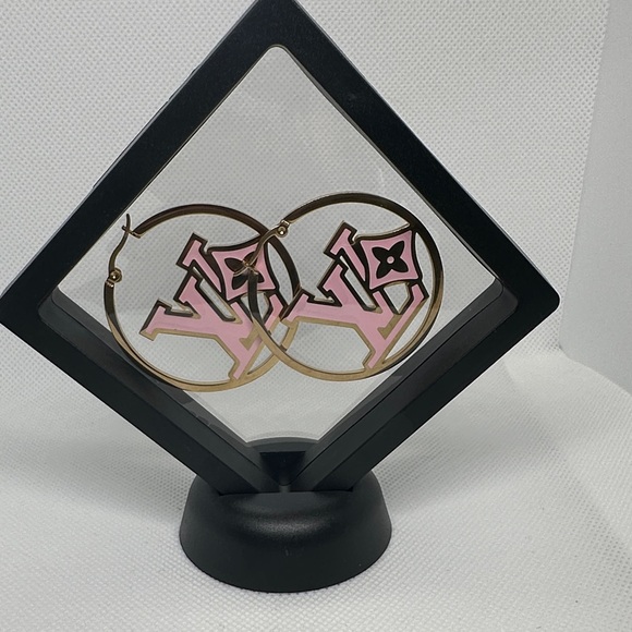 Earrings Luxury Gold and Pink Logo Hoop Earrings Absolutely Gorgeous 😻💯 - Picture 4 of 5